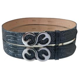 Escada Sport leather belt khaki green crocodile pattern Khaki