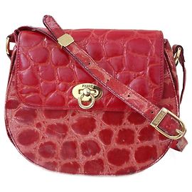 Gianfranco Ferré Red Crocodile Pattern Leather Shoulder Bag Red