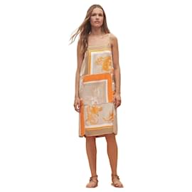 Hermès-Hermes Robe A Bretelles Silk Dress Beige/Palomi-Beige,Orange