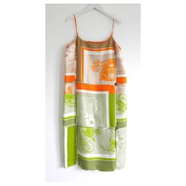Hermès-Hermes Robe A Bretelles Silk Dress Beige/Palomi-Beige,Orange