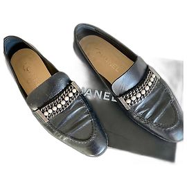 Mocassini Chanel Neri Argento 37.5 Nero