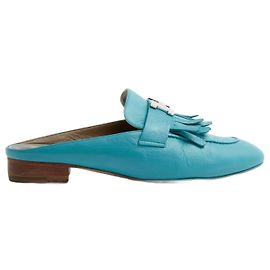 Hermès Mules EU36.5 Rivoli Turquoise Blue leather flat Mules UK4 US6 Hermes Blue
