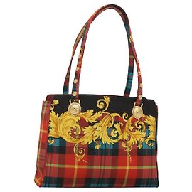 Versace Bolsa tote de lona vermelha e dourada Auth yk18395 Vermelho Dourado