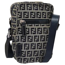 Fendi-Sac à bandoulière en toile Zucchino FENDI Navy Argent Auth 123978-Argenté,Bleu Marine