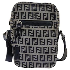 Fendi-Sac à bandoulière en toile Zucchino FENDI Navy Argent Auth 123978-Argenté,Bleu Marine