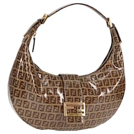 Fendi-Sac à bandoulière FENDI Zucchino en toile marron Auth 124539V-Marron