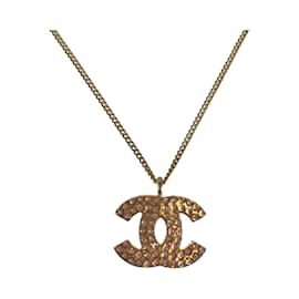 Chanel-Chanel Vintage Coco Mark Rhinestone Necklace-Pink,Golden
