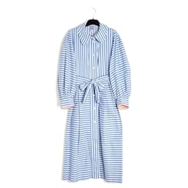 Autre Marque-Thierry Colson Dress FR40 Large Blue Pinestripe Cotton Day Dress UK12 US10-Blue