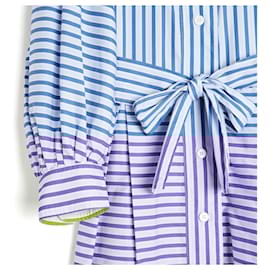 Autre Marque-Thierry Colson Dress FR40 Large Blue Pinestripe Cotton Day Dress UK12 US10-Blue