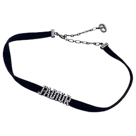 Dior-Christian Black Velvet J'A Rhinestones Chocker Necklace-Black