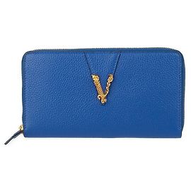 Portefeuille long rond Virtus de Versace Bleu