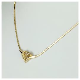 Christian Dior-Christian Dior Gold Metal Rhinestone Necklace-Golden