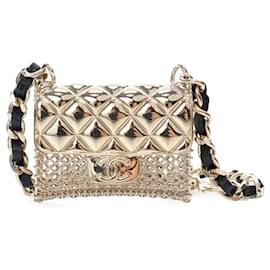 Chanel-Chanel Gold Gold Plated Lambskin Micro Flap Bag Pendant Necklace-Golden,Other