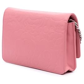 Chanel-Chanel Pink Embossed Lambskin Camellia Wallet On Chain-Pink