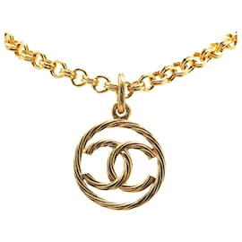 Chanel-Chanel Gold Gold Plated CC Round Pendant Necklace-Golden