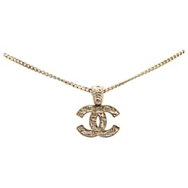 Chanel-Chanel Gold Gold Plated CC Tweed Effect Pendant Necklace-Golden