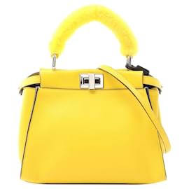 Fendi-Fendi Yellow Mini Leather Peekaboo Iconic Satchel-Yellow