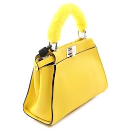 Fendi-Fendi Yellow Mini Leather Peekaboo Iconic Satchel-Yellow