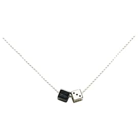Louis Vuitton-Louis Vuitton Silver Silver Plated Enamel Game On Dice Pendant Necklace-Silvery