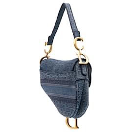 Dior-Dior Blue Oblique Embroidered Denim Saddle Bag-Blue