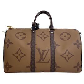 Louis Vuitton-Louis Vuitton Brown Monogram Giant Reverse Keepall Bandouliere 45-Brown