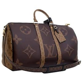 Louis Vuitton-Louis Vuitton Brown Monogram Giant Reverse Keepall Bandouliere 45-Brown