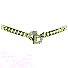 Dior-Dior Gold Gold Plated CD Logo Rhinestones Pendant Necklace-Golden
