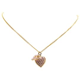Chanel-Chanel Gold Gold Plated Rhinestone CC Heart Pendant Necklace-Golden