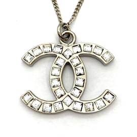 Chanel-CHANEL Coco Mark Necklace in Silver-Silvery