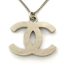 Chanel-CHANEL Coco Mark Necklace in Silver-Silvery