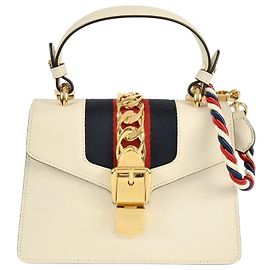 GUCCI Sylvie Handbag Leather 470270 White