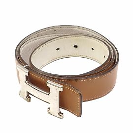 Herrenledergürtel Constance von Hermès Braun Weiß