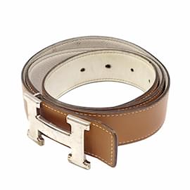 Hermès-Hermes Constance Leather Belt for Men-Brown,White