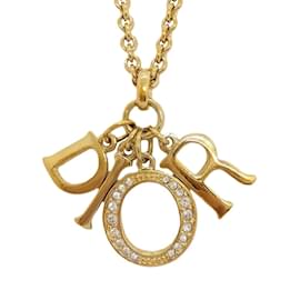 Christian Dior-Christian Dior Charm Necklace in Gold with Rhinestone-Golden