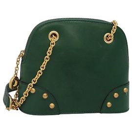 Céline CELINE Chain Shoulder Bag Leather Green Gold Auth yk18399 Golden Green
