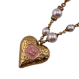 Chanel-Chanel Heart Coco Mark Necklace-Pink,Golden