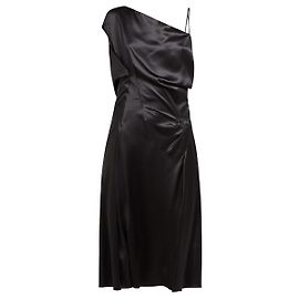 Versace SS19 Black Silk Satin Double Asymmetric Dress Black