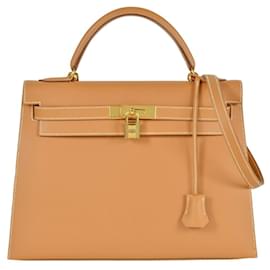 Hermès-Hermes Kelly 32 Handbag in Natural Brown-Brown,Other