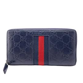Gucci-Gucci 408831 GG Shima Sherry Line Long Wallet-Red,Navy blue