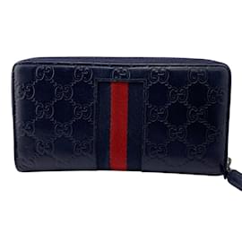 Gucci-Gucci 408831 GG Shima Sherry Line Long Wallet-Red,Navy blue