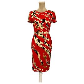 Blumarine Red Abstract Pattern Wool Dress Red