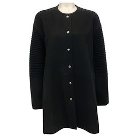 Salvatore Ferragamo Black Cashmere / Knit Coat Black
