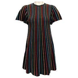 RED Valentino Black Knit Dress with Multi Stripes Multiple colors