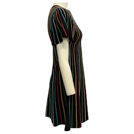 Red Valentino-RED Valentino Black Knit Dress with Multi Stripes-Multiple colors