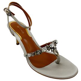 Etro Grey Crystal Embellished Satin Sandals Grey