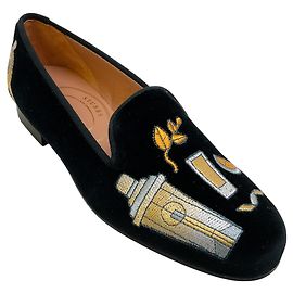Stubbs & Wootton Black Velvet Cocktail Flats Black