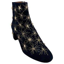 Aquazzura-Aquazzura Navy Blue Suede Cosmic Star Booties-Navy blue