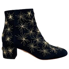 Aquazzura-Aquazzura Navy Blue Suede Cosmic Star Booties-Navy blue