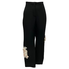 Lanvin Schwarze / Blush Pink River 2013 Blumenapplikation Hosen Schwarz
