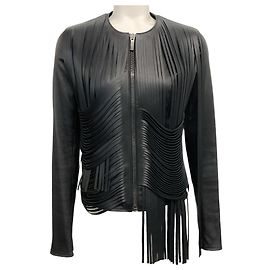 Autre Marque Nour Hammour Black Leather Fringe Jacket Black